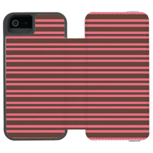 Funda Cartera Para iPhone 5 Watson Rayas Marrones Rosadas Patrón Continuo