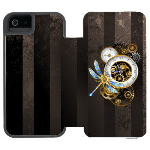 Funda Cartera Para iPhone 5 Watson Reloj Steampunk con libélula mecánica