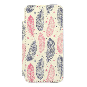 Funda Cartera Para iPhone 5 Watson Rosa y modelo étnico púrpura de la pluma