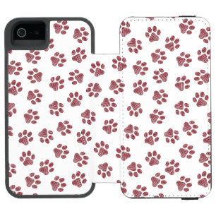 Funda Cartera Para iPhone 5 Watson Rutas de perro, garras de perro, patas de borgoña