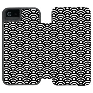 Funda Cartera Para iPhone 5 Watson Seigaiha, olas, japonés, blanco y negro