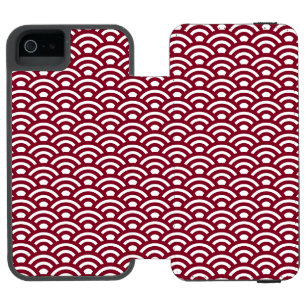 Funda Cartera Para iPhone 5 Watson Seigaiha, olas, japonés, burdeos y blanco
