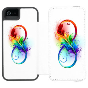 Funda Cartera Para iPhone 5 Watson Símbolo infinito con plumas arcoiris