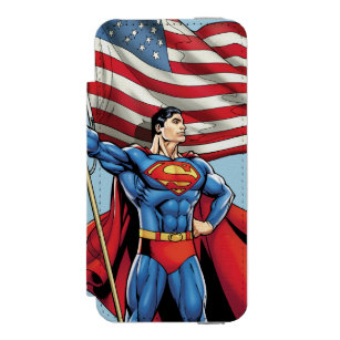 Funda Cartera Para iPhone 5 Watson Superman sostiene la bandera estadounidense