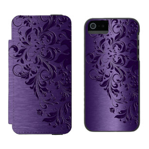 Funda Cartera Para iPhone 5 Watson Textura metalúrgica púrpura profunda y encaje púrp