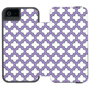 Funda Cartera Para iPhone 5 Watson Trellis blanca y púrpura, Entramado, Quatrefoil