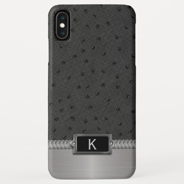 Funda XS Max de Black Faux Leather Monogrammed iPh (Reverso)