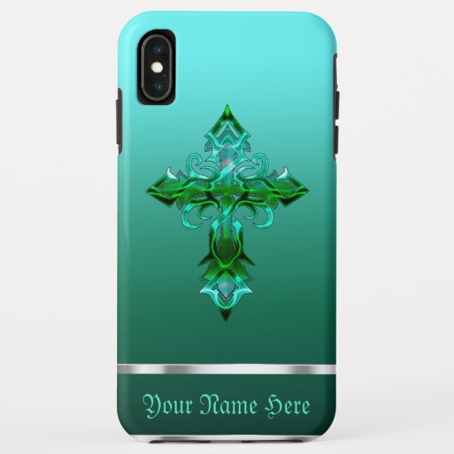 Funda XS Max de Green Medieval Cross para iPhone (Reverso)