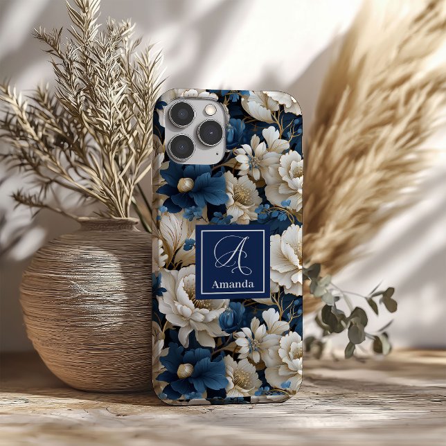 Fundas Chic de flores azules de diseñador para iPh (Designer Blue Flowers Chic iPhone Case Floral Cover)