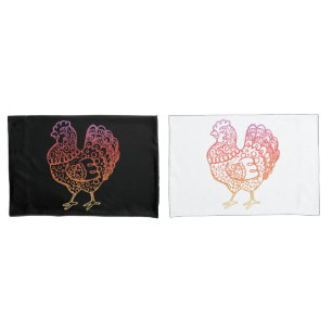 Fundas de almohada adornadas de Lineart del pollo