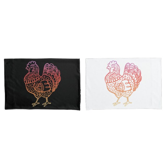 Fundas de almohada adornadas de Lineart del pollo (Anverso - Set)