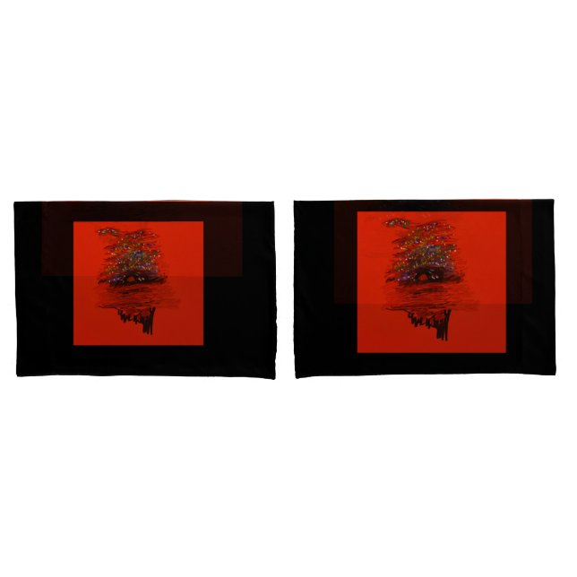 Fundas de almohada con paisaje de luna naranja (Anverso - Set)