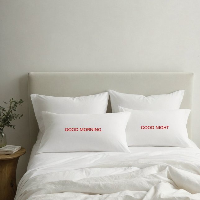 Fundas de almohada con texto rojo 'Buenos días' y  (Subido por el creador)