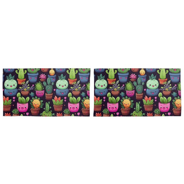 Fundas de almohada de cactus Kawaii (Anverso - Set)