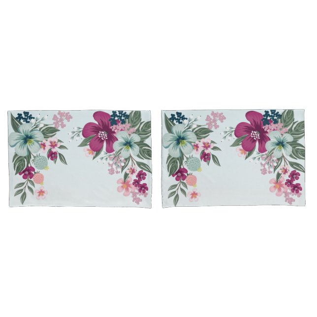 Fundas de almohada Flor tropical en ómbre azul (Anverso - Set)