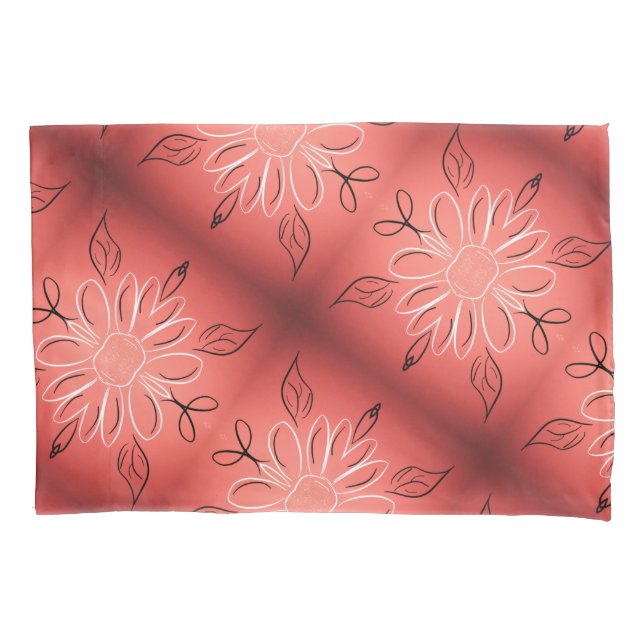 Fundas de Almohada Florales con Coral (Anverso)