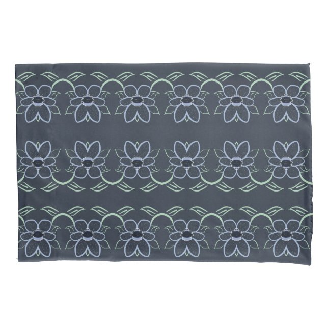 Fundas de almohada floreada en azul marino (Anverso)