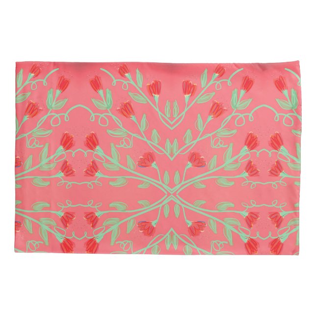 Fundas de almohada floreada en verde rosa y menta (Reverso)