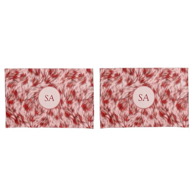 Fundas de Almohada Monogramadas Rojas y Rosadas He (Anverso - Set)