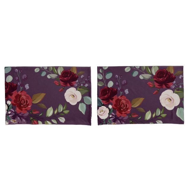 Fundas de almohada Plum Rosas púrpura Flor geométr (Anverso - Set)