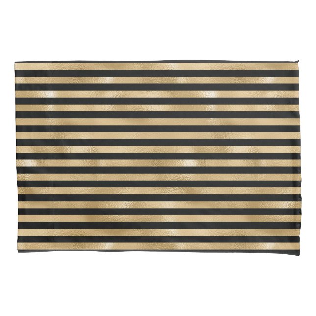 Fundas de almohada rayadas en negro y dorado (Anverso-izquierdo)