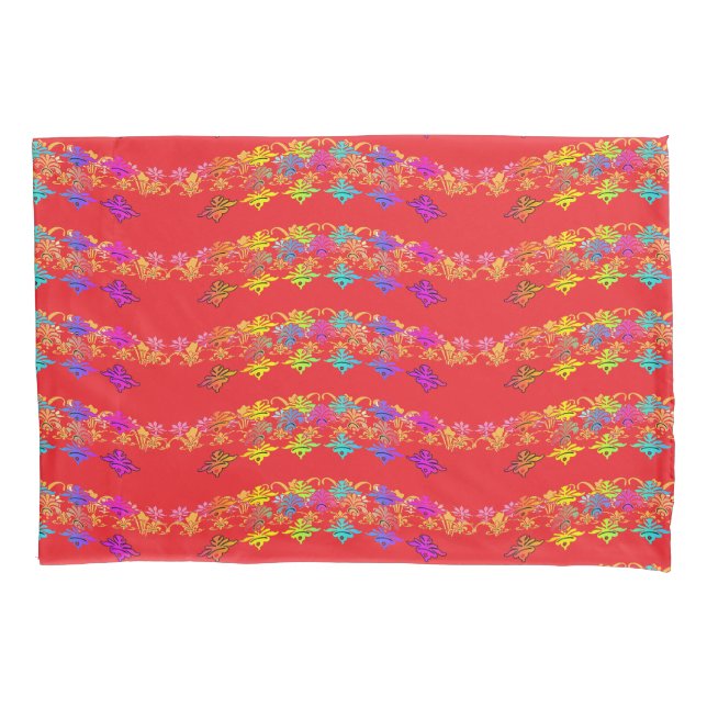 Fundas de almohada rojas con estampado floral (Anverso-izquierdo)