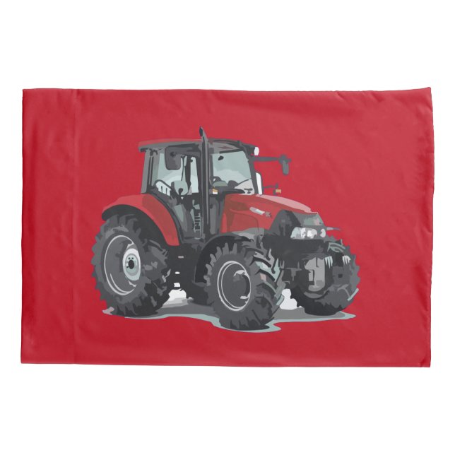 Fundas de almohada rojas de la granja del tractor (Reverso-Izquierdo)