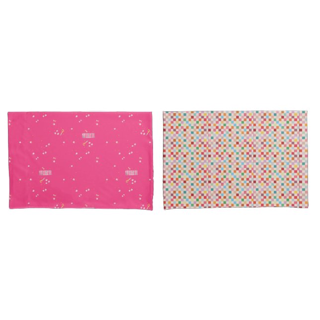 Fundas de almohada rosa caliente a cuadros (Anverso - Set)
