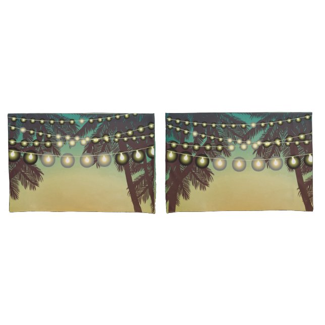 Fundas de almohadas Beach Sunset Palm Trees Luces  (Anverso - Set)
