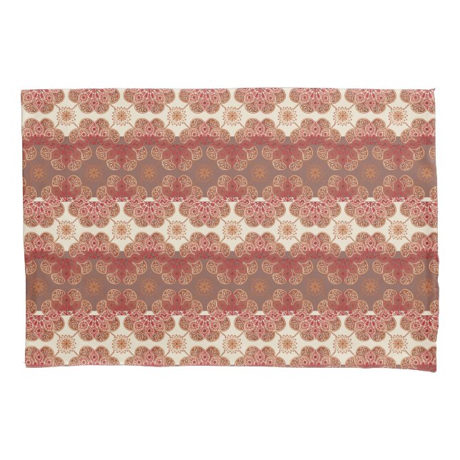 Fundas de almohadas rojas, marrones, crema (Anverso-izquierdo)