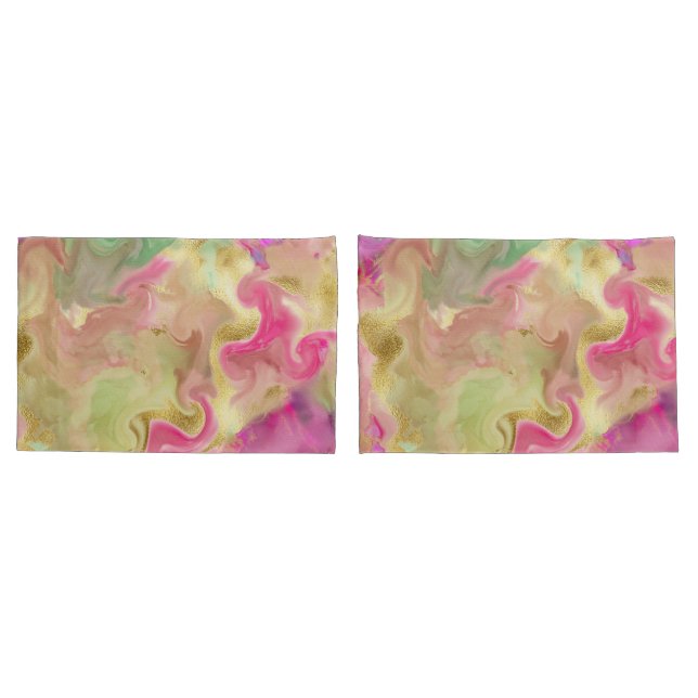 Fundas de almohadas rosa, verde, dorada, con tinta (Reverso-Set)