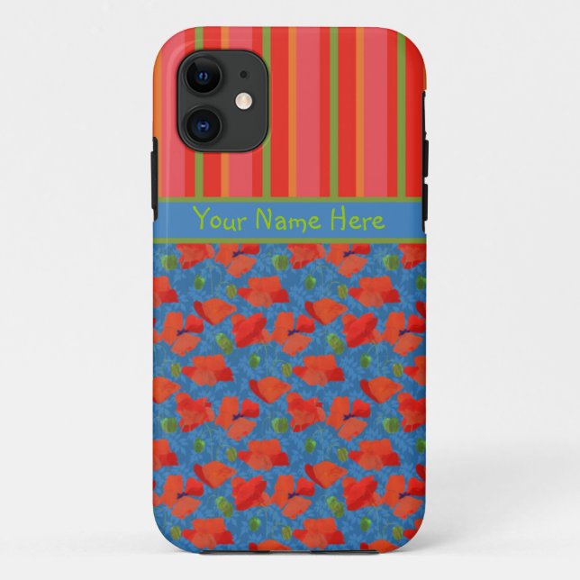 Fundas de iPhone 5/5s Amapolas Escarlatas y Rayas (Reverso)