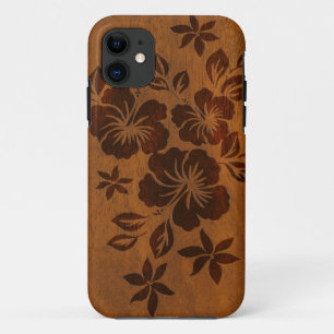 Fundas de Lilikoi Hibiscus Hawaiian Faux Wood iPho