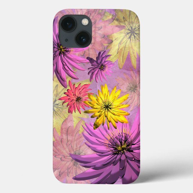 Fundas ilustrados de flores moradas rosadas amaril (Reverso)