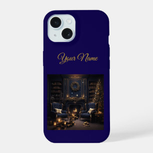 Fundas iPhone 15 Vintage Azul Marino y Dorado Navi