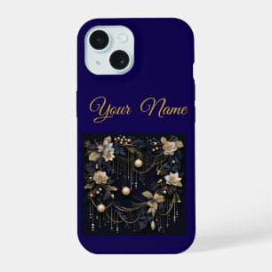 Fundas iPhone 15 Vintage Azul Marino y Dorado Navi