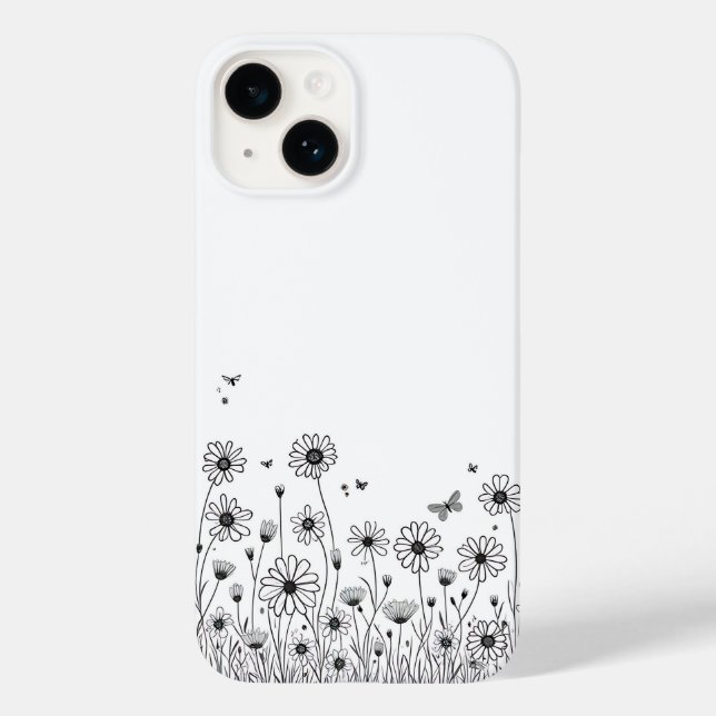 Fundas para iPhone 14 con flores silvestres en bla (Reverso )