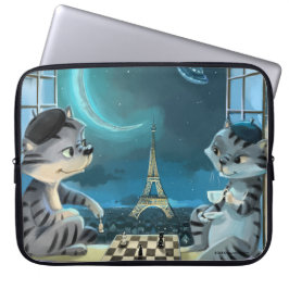 Fundas para Laptop Torre Eiffel Gatos - Noche