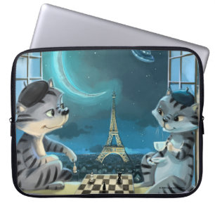 Fundas para Laptop Torre Eiffel Gatos - Noche