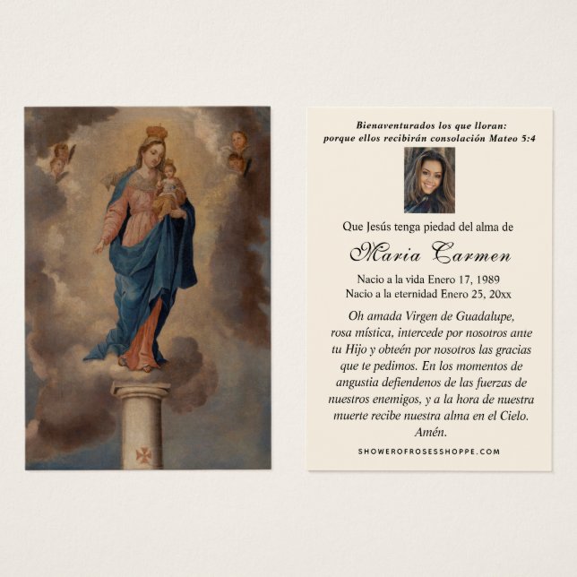 Fúnebre católico Puerto Rico Oración Santa Tarjeta (Anverso y reverso)