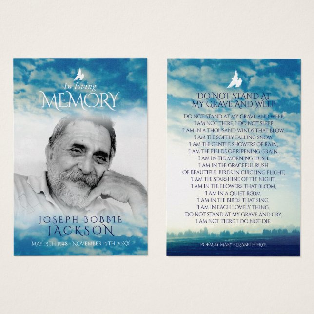 Funeral en amar nubes de memoria oración / tarjeta (Anverso y reverso)