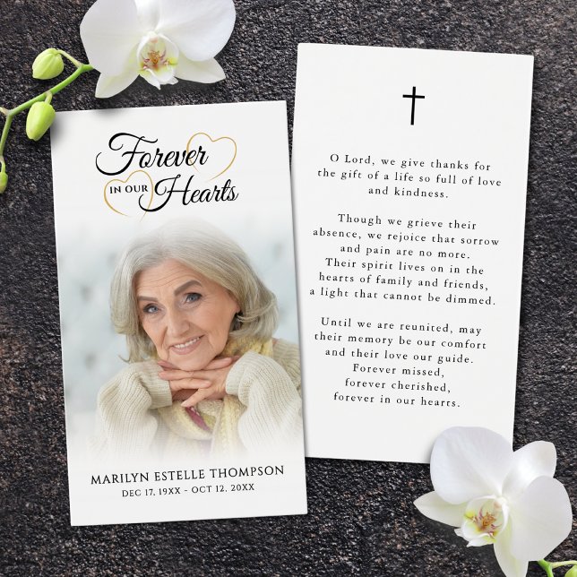 Funeral Forever Hearts Cross Photo Prayer Card (Subido por el creador)