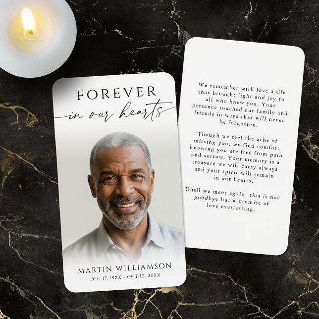 Funeral Forever Hearts Photo Minimal Prayer Card (Subido por el creador)