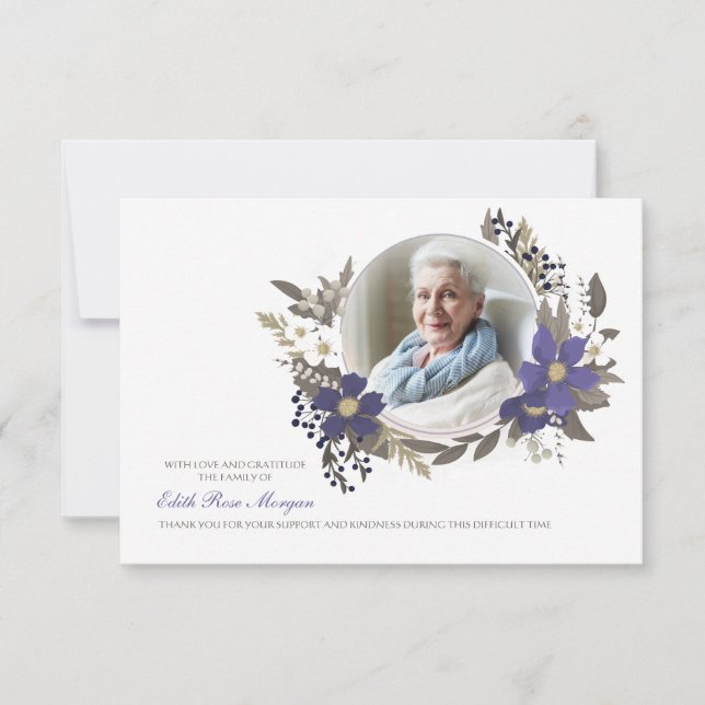 Funeral Gracias Foto Tarjeta Floral (Anverso)