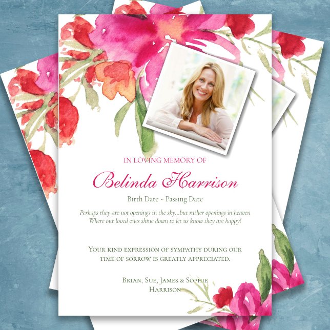 Funeral Gracias Tarjetas Watercolor Florals Foto 2 (Funeral Thank You Card, Watercolor Floral Pink, Sympathy Bereavement Card)