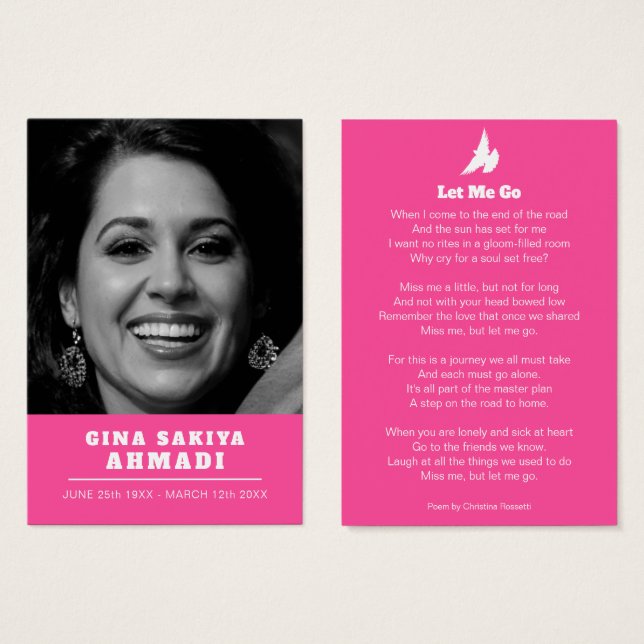 Funeral me dejó ir el poema de oraciones de paloma (Anverso y reverso)