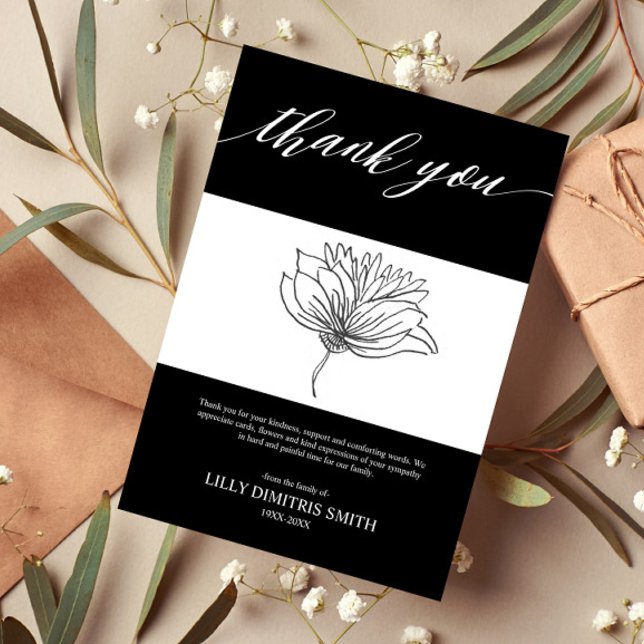 Funeral Memorial Floral Negra Tarjeta de agradecim (Subido por el creador)