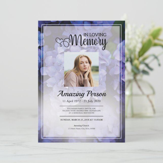 Funeral morado orden de servicio Invitación (Anverso de pie)
