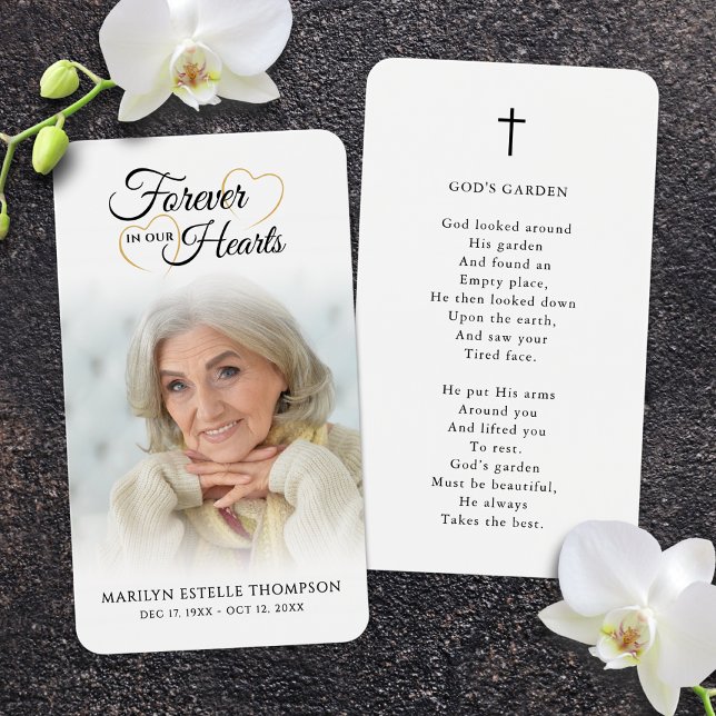 Funeral Photo Forever Hearts Cross Prayer Card (Subido por el creador)