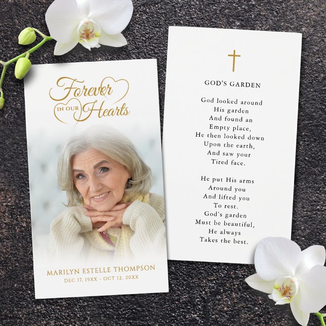 Funeral Photo Forever Hearts Cross Prayer Card (Subido por el creador)